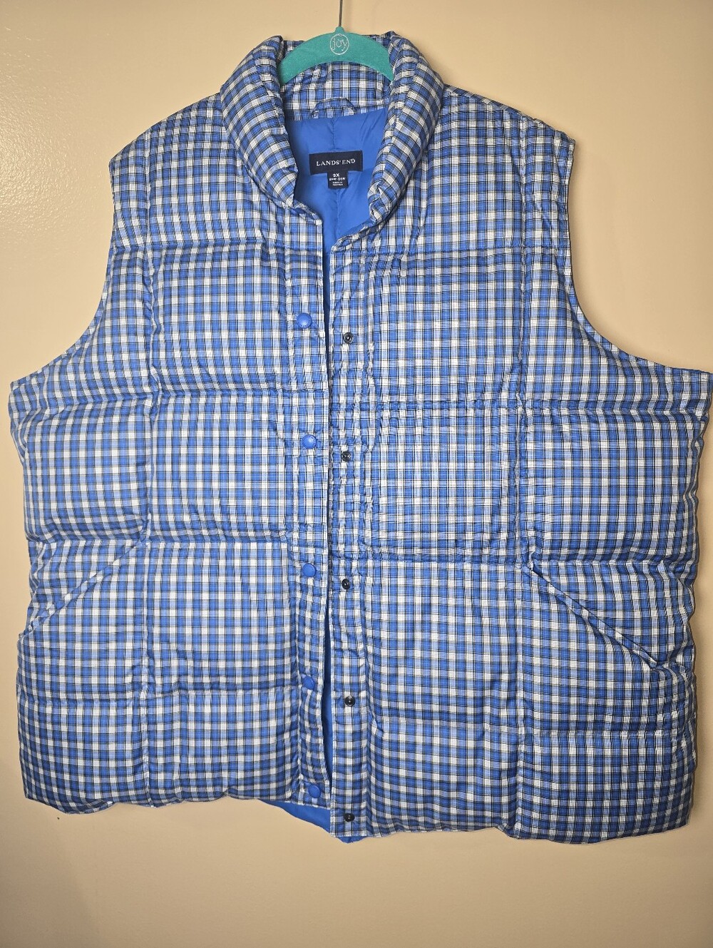Lands' End Blue Plaid Puffer Vest - Men's